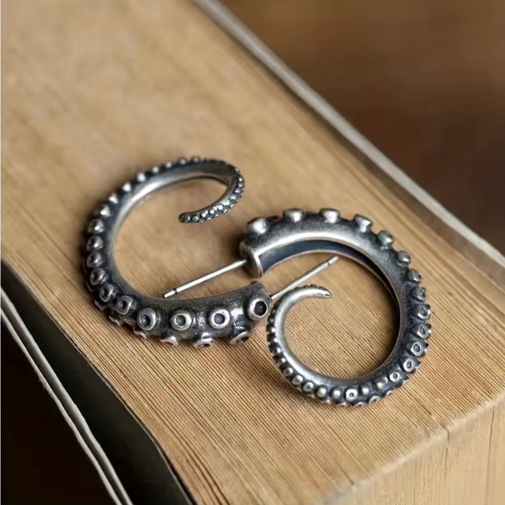 Silver Octopus Tentacle Earrings